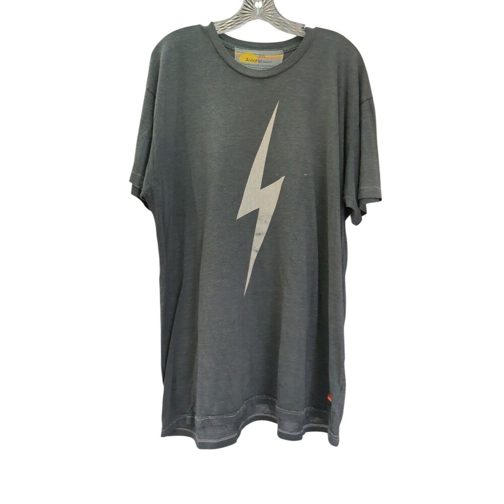 Aviator Nation Bolt Tee XXL Charcoal Gray Lightning Graphic T-Shirt Made USA